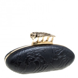 Pre Owned Alexander McQueen Black Leather Hell's Knuckle Duster Skull Box Clutch