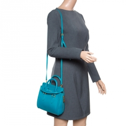 Pre Owned Alexander McQueen Teal Leather Mini Heroine Top Handle Shoulder Bag