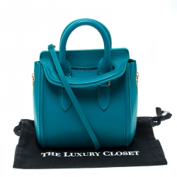Pre Owned Alexander McQueen Teal Leather Mini Heroine Top Handle Shoulder Bag