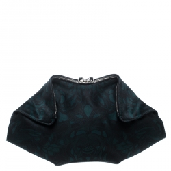 Pre Owned Alexander McQueen Black/Green Printed Fabric Medium De Manta Clutch