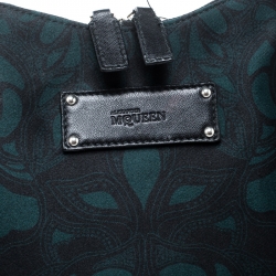 Pre Owned Alexander McQueen Black/Green Printed Fabric Medium De Manta Clutch