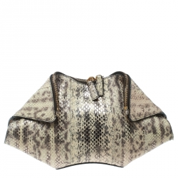 Pre Owned Alexander McQueen Beige/Gold Python Small De Manta Clutch