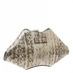 Pre Owned Alexander McQueen Beige/Gold Python Small De Manta Clutch