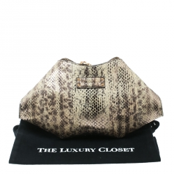 Pre Owned Alexander McQueen Beige/Gold Python Small De Manta Clutch