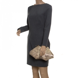 Pre Owned Alexander McQueen Beige/Gold Python Small De Manta Clutch