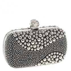 Pre Owned Alexander McQueen Silver Studded Skull Box Clutch