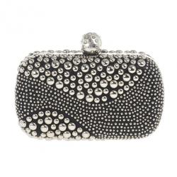 Pre Owned Alexander McQueen Silver Studded Skull Box Clutch