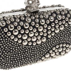 Pre Owned Alexander McQueen Silver Studded Skull Box Clutch