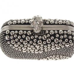 Pre Owned Alexander McQueen Silver Studded Skull Box Clutch