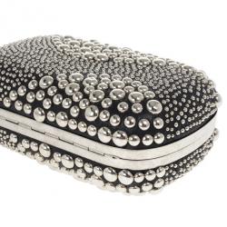 Pre Owned Alexander McQueen Silver Studded Skull Box Clutch