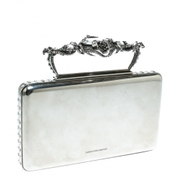 Pre Owned Alexander McQueen Silver Metal Small Ottone Jewelled Clutch