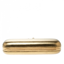 Alexander McQueen Gold Leather Skull Knuckle Box Clutch