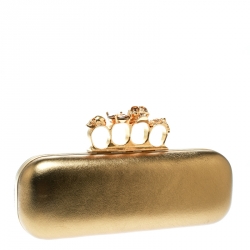 Alexander McQueen Gold Leather Skull Knuckle Box Clutch