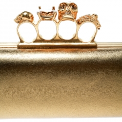 Alexander McQueen Gold Leather Skull Knuckle Box Clutch