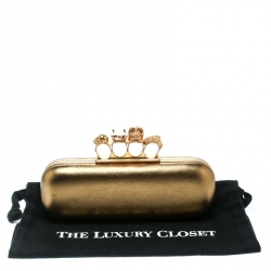 Alexander McQueen Gold Leather Skull Knuckle Box Clutch