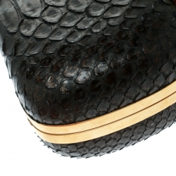 Pre Owned Alexander McQueen Dark Brown Python Flower Skull Box Clutch