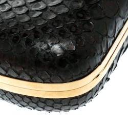 Pre Owned Alexander McQueen Dark Brown Python Flower Skull Box Clutch