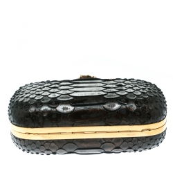 Pre Owned Alexander McQueen Dark Brown Python Flower Skull Box Clutch