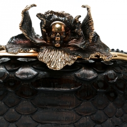 Pre Owned Alexander McQueen Dark Brown Python Flower Skull Box Clutch