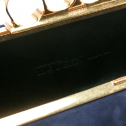 Pre Owned Alexander McQueen Navy Blue Leather Skull Knuckle Box Clutch