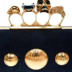 Pre Owned Alexander McQueen Navy Blue Leather Skull Knuckle Box Clutch