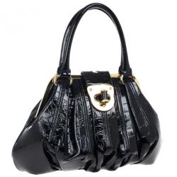 Pre Owned Alexander McQueen Black Patent Elvie Leather Bag
