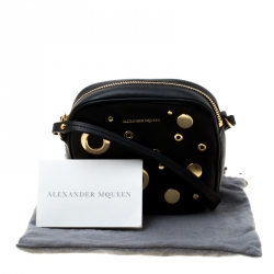 Pre Owned Alexander McQueen Black Leather Eyelet and Stud Camera Crossbody Bag