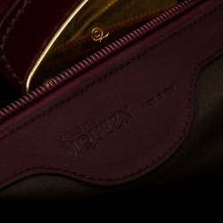 Pre Owned Alexander McQueen Burgundy Croc Embossed Patent Leather Flapper Satchel