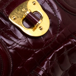 Pre Owned Alexander McQueen Burgundy Croc Embossed Patent Leather Flapper Satchel