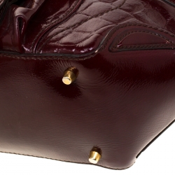 Pre Owned Alexander McQueen Burgundy Croc Embossed Patent Leather Flapper Satchel