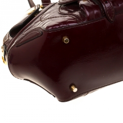 Pre Owned Alexander McQueen Burgundy Croc Embossed Patent Leather Flapper Satchel