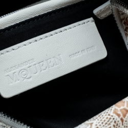 Pre Owned Alexander McQueen White Printed Satin Medium De Manta Clutch
