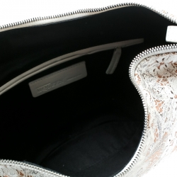 Pre Owned Alexander McQueen White Printed Satin Medium De Manta Clutch