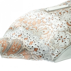 Pre Owned Alexander McQueen White Printed Satin Medium De Manta Clutch