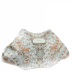 Pre Owned Alexander McQueen White Printed Satin Medium De Manta Clutch