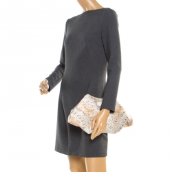 Pre Owned Alexander McQueen White Printed Satin Medium De Manta Clutch