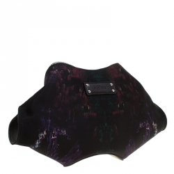 Pre Owned Alexander McQueen Black Printed Satin Small De Manta Clutch