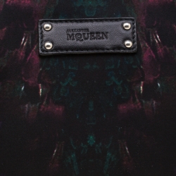 Pre Owned Alexander McQueen Black Printed Satin Small De Manta Clutch