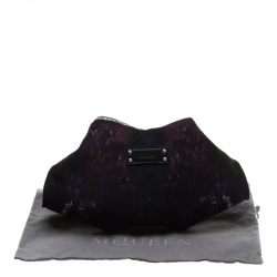 Pre Owned Alexander McQueen Black Printed Satin Small De Manta Clutch