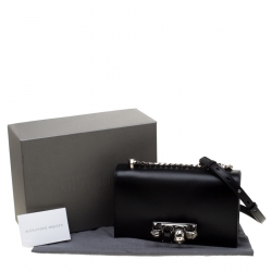 Pre Owned Alexander McQueen Black Leather Jeweled Shoulder Bag