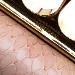 Pre Owned Alexander McQueen Peach Python Crystal Skull Clutch