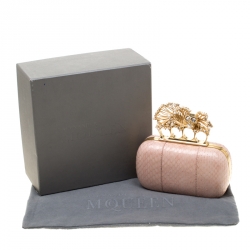 Pre Owned Alexander McQueen Peach Python Crystal Skull Clutch