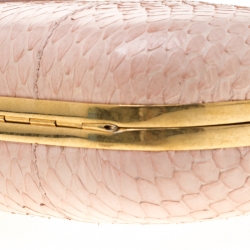 Pre Owned Alexander McQueen Peach Python Crystal Skull Clutch