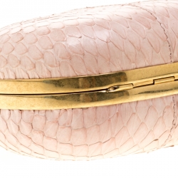 Pre Owned Alexander McQueen Peach Python Crystal Skull Clutch