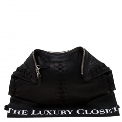 Pre Owned Alexander McQueen Black Leather Medium Lace Up Faithful De Manta Clutch