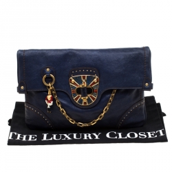 Pre Owned Alexander McQueen Navy Blue Flappy Leather Clutch