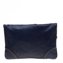 Pre Owned Alexander McQueen Navy Blue Flappy Leather Clutch