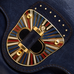 Pre Owned Alexander McQueen Navy Blue Flappy Leather Clutch