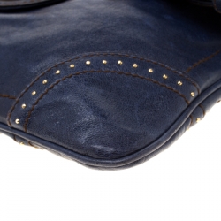 Pre Owned Alexander McQueen Navy Blue Flappy Leather Clutch