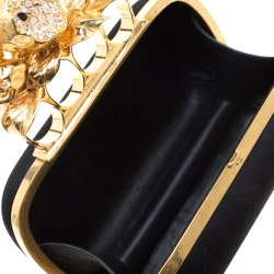 Pre Owned Alexander McQueen Black Satin Bird And Apple Knuckle Clutch